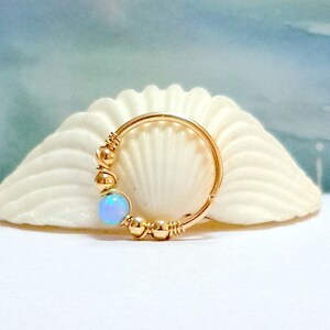 Azure Opal Cartilage Earring-Gold Beaded Helix Hoop-Silver Nose-Helix Jewelry-16G 18G 20G 22G 24G-October's Birthstone-Holiday Gift Shopping image 3