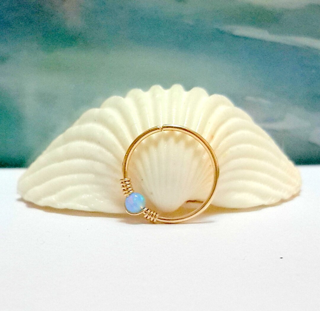 SALE azure Opal 2mm Nose Hoop,gold Opal Nose Ring,nose Piercing,24g 22G