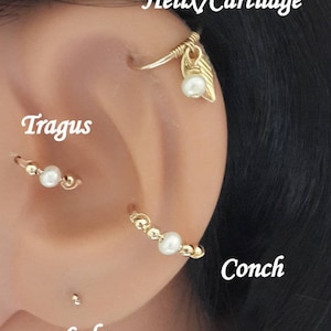 SALE -14G Freshwater Pearl Conch Ring,Gold Conch Hoop,Conch Jewelry,Conch Piercing ,14g 16g 18g 20g,Bridesmaid Gift,Mother's Day ,Gift Ideas