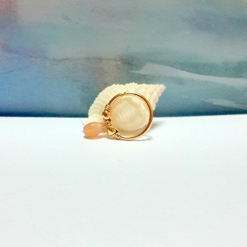 Natural Multicolor Moonstone Briolette Helix Piercing-16G 18G 20G 22G-Gold Tragus Hoop-Nose-Septum-Conch Ring-Holiday Gift-Galaxy Jewelry