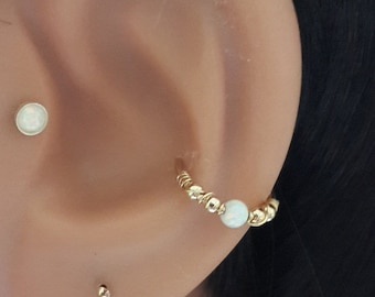 Aro de caracola con ópalo relleno de oro de 14 k: piercing para el cartílago de la hélice, 22-16 g, regalo de joyería