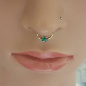 SALE - Fake Septum Piercing For Non Pierced Nose - 14k Gold Filled Blue Opal Clip On Nose Cuff -Clip On Septum- Fake Nose Cuff Ring