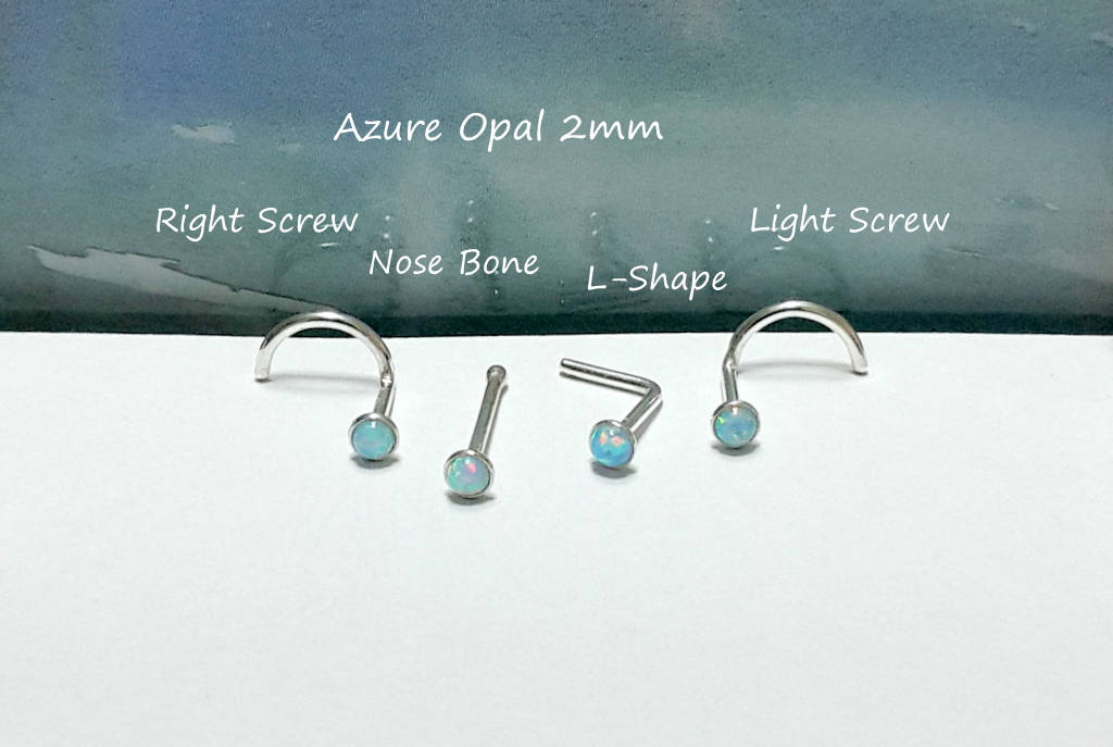 Nose Ring - Nose Stud - Nose piercing - Sterling Silver Blue Opal