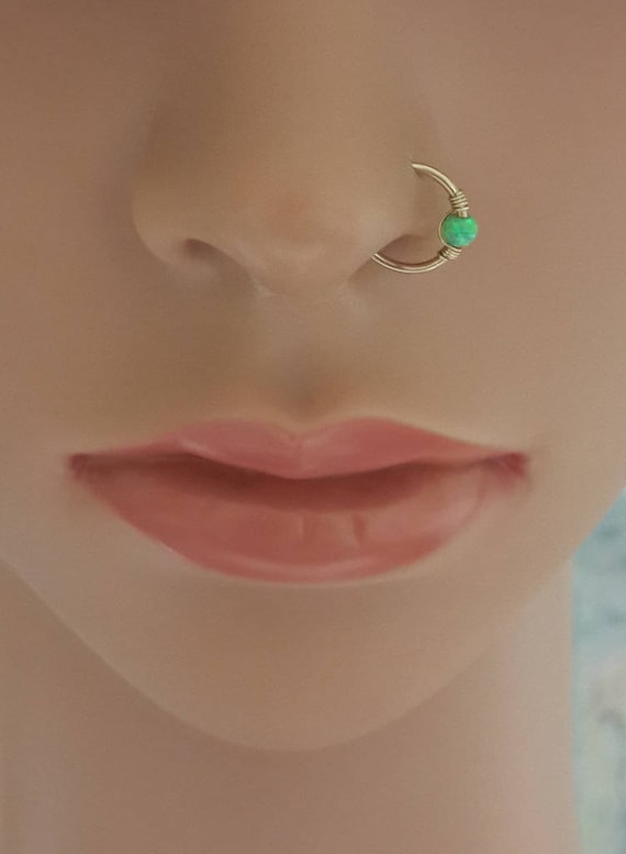 Fire Green Opal Nose Hoop Opal Nose Ring nose Piercing 16 22