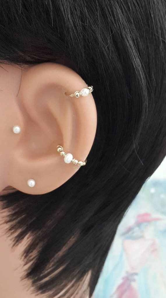 Wedding Gifts Gold White Pearl Helix Piercing Gold - Etsy