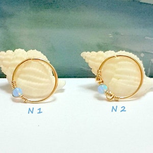 Azure Opal 2mm Helix Earring- Gold Beaded Cartilage Hoop- Silver Helix Piercing- October's Birthstone-20G 22G 24G- October Birthstone, Sale