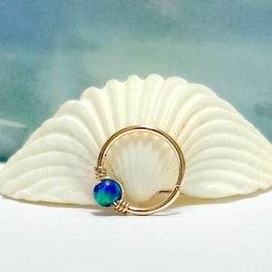 SALE -Cartilage Hoop Earring- Green-Blue Opal 3mm Cartilage Earring- Small Green-Blue Opal Helix Ring- 16-22 Gauge - Black Friday Sales
