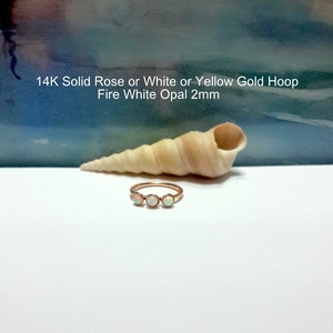 18g 20g 22g 14K Solid Gold White Opal 2mm Kraakbeen Oorbel, Tiny Nose, Helix, Tragus, Conch Hoop, Oktober Birthstone, Sharm Sieraden, Holiday Gift