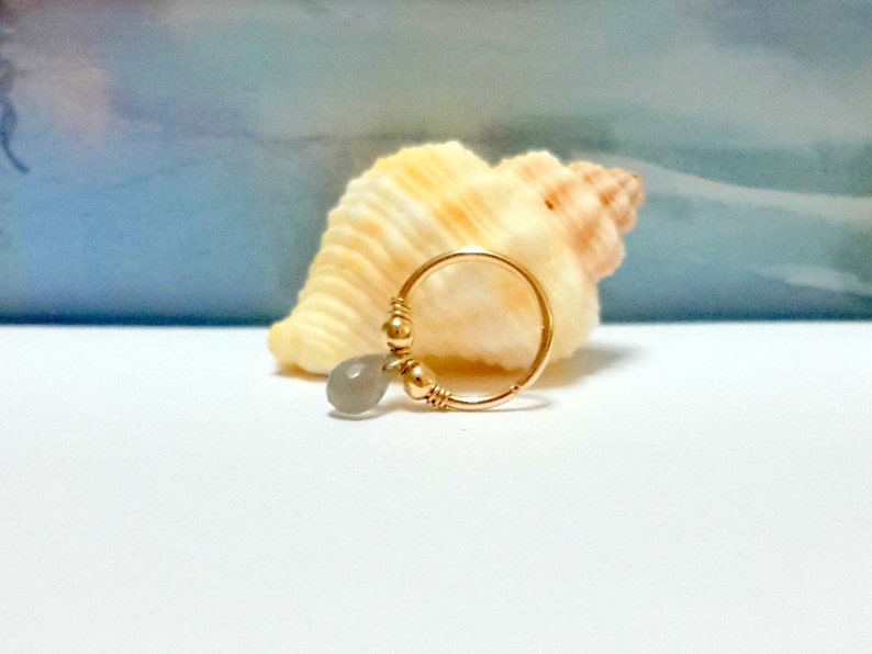 Natural Multicolor Moonstone Briolette Helix Piercing-16G 18G 20G 22G-Gold Tragus Hoop-Nose-Septum-Conch Ring-Holiday Gift-Galaxy Jewelry