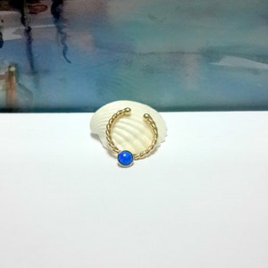 Cyber sale Twisted Fake Ring 14K Solid Yellow Gold Round Twist Fake Hoop,Coral White Blue Opal Ear Cuff, 16G 18G 20G,Helix,Conch,Septum Fake