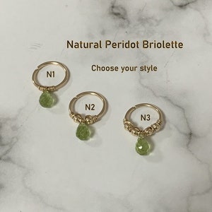 Peridot Verde Natural Briolette Helix Piercing-16G 18G 20G 22G-Ouro Peridot Tragus Hoop-Septum-Conch Ring-Presente de feriados-Pedra de aniversário de agosto