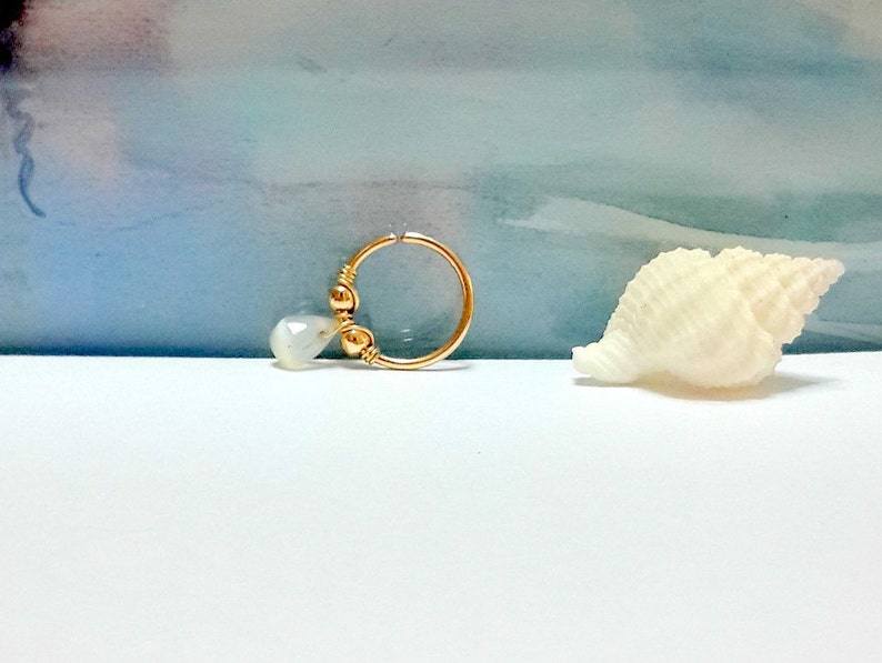 Natural Multicolor Moonstone Briolette Helix Piercing-16G 18G 20G 22G-Gold Tragus Hoop-Nose-Septum-Conch Ring-Holiday Gift-Galaxy Jewelry