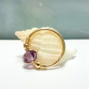 14K Solid Gold Amethyst Helix Hoop,Cartilage Ring,Tiny Helix,Nose,Septum,Tragus Hoop,16G 18G 20G 22G, February Birthstone, Gift, Cyber Sale