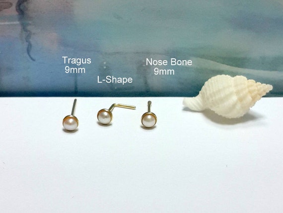14K Gold Freshwater Pearl Nose Stud: 22g-16g, Nose Screw/bone/l
