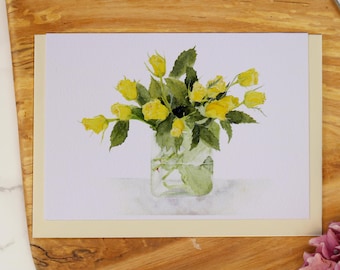 3  Yellow Rose Watercolour Greetings Card Pack