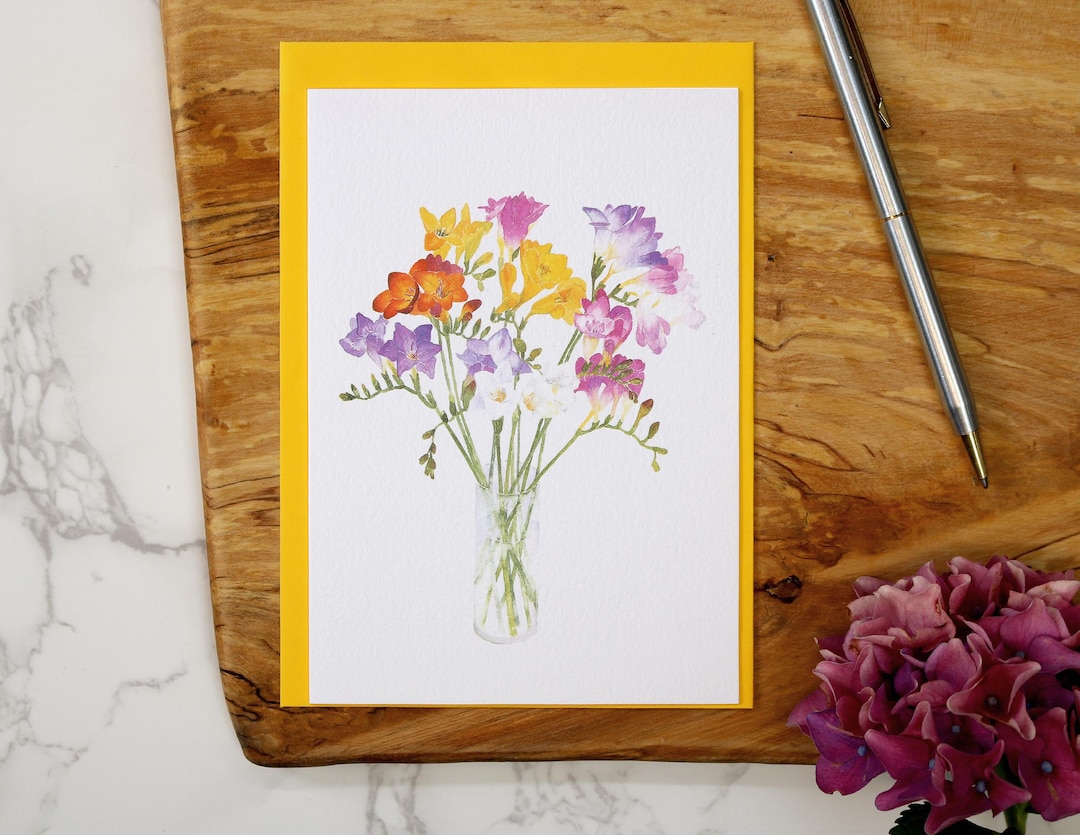 3 Freesia Watercolour Greetings Card Pack - Etsy UK
