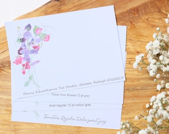 Personalised Correspondence cards with Sweet Peas