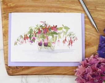 3 Fuchsia Watercolour Greetings Cards