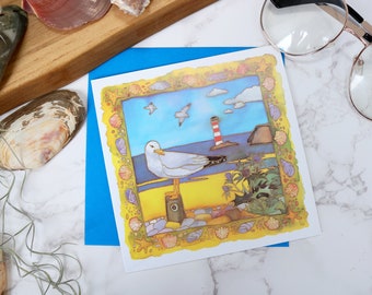3 Seagull greetings cards Silk Painting Style