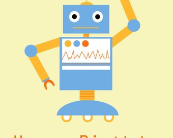 Blue Robot Birthday Card