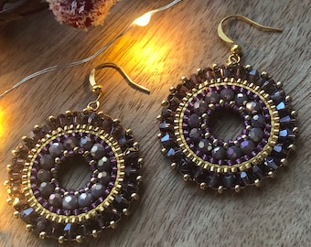 PARTY - Beaded hoop earrings - Facet beads on hoop - Miyuki seedbeads - Festive outfit earrings