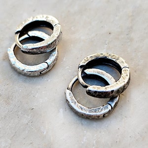 Textured Sterling Silver Hoop Earrings, Small Thick Silver Hoop Earrings, Silver Huggie Rough, Best Small Silver Hoop Earrings, Chunky Hoops