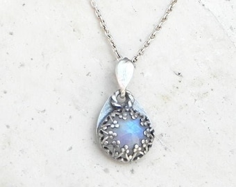Small Moonstone Pendant in Sterling Silver, Filigree Gemstone Pendant, Sterling Silver Pendant, Pendant Moonstone
