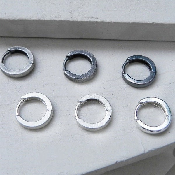 Silver Huggies with Satin / Matte / Shiny Texture, Small / Medium Huggie Hoop Earrings Ag925, Minimal Jewellery, Jewellery Men, Oxidized