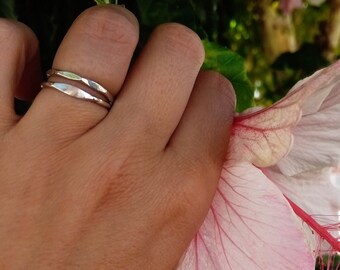 Minimal Silver Rings with Facets, Signet Style Minimalist Ring, Slim Rings Set, Stackable Sterling Stacking Ring