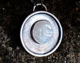 Pendant with Moonstone Face, Moon Amulet Necklace Silver, Artisan Gemstone and Fine Silver Jewellery, Rustic Necklace Ag925, Feminine Amulet