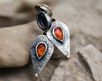 Orange Kyanite Rustic Earrings, Kyanite Huggies, Golden Drops Sterling Silver Earrings, Modern Kyanite Jewellery, Autumn Lover Accessories
