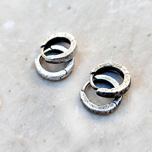 Textured Sterling Silver Hoop Earrings, Small Thick Silver Hoop Earrings, Silver Huggie Rough, Best Small Silver Hoop Earrings, Chunky Hoops