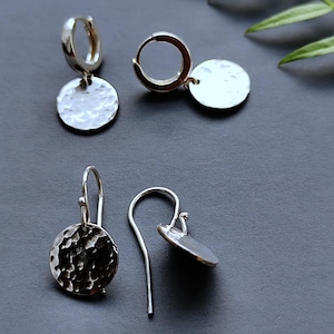 Silver Hammered Disc Earrings - French Hooks or Studs, Sterling Silver Everyday Earrings, Small Disc Earrings, Minimalist Jewelry, 12mm disc