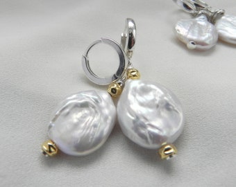 Baroque Pearl Earrings, Large Pearl Earrings, Earrings Pearls Silver Gold, Natural Pearls Earrings Women, Gifts for Women, Gifts Wife, Ag925