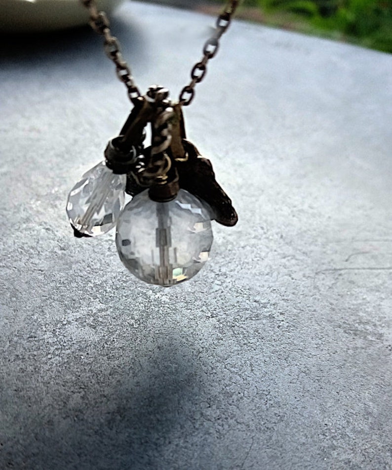 Crystal Quartz Pendant, Sterling Silver Quartz Necklace, Amulet Pendant, Transparent Gemstone Ball Pendant, Artisan One of a Kind Jewellery afbeelding 2