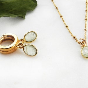 Light Green Prehnite Golden Necklace, Small Gem Pendant Gold Plated Silver 925, Minimal Gold Necklace with Prehnite Charm, Prom Necklace afbeelding 3