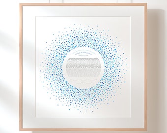 Blue dots Ketubah - Fine Art Print for interfaith, reform and orthodox weddings =