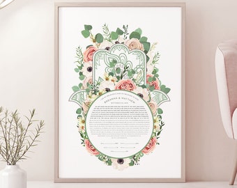 Bouquet Hamsa Ketubah - Fine Art Print for interfaith, reform and orthodox weddings