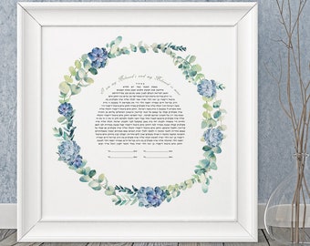 Eucalyptus Ring with Purple Succulents Ketubah Print