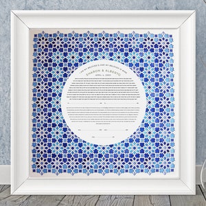 Laser Cut Mosaic Pattern Ketubah with watercolor print background