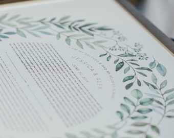 Spring Wreath Ketubah - Fine Art Print for interfaith, reform and orthodox weddings
