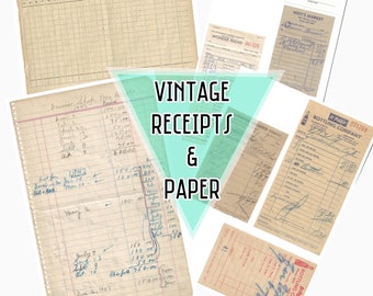 Vintage Receipts and Ephemera / Digital paper & ephemera /  4 page instant download