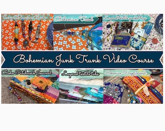 Video course and printables : Bohemian Wrap Journal Video Course & 3 Full color page download/printable / Bohemian junk trunk kit