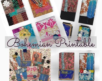 Bohemian Textile cards & Tags Printables -  images -  3 Page PDF Download