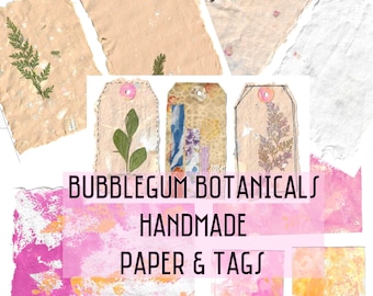 Bubblegum botanicals / Handmade paper & Tags Printables -  Digital -  5 page JPG Download