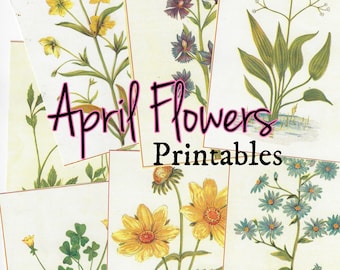 NEW April Flowers journal cards printables/ vintage 1894 florals
