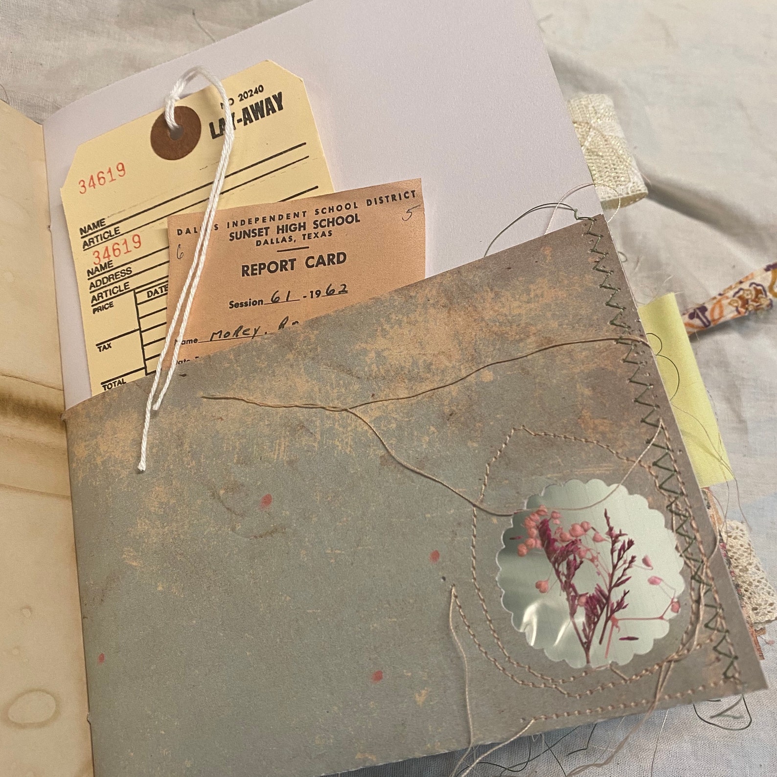 Vintage floral fabric junk journal with tassle and charm / Etsy