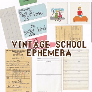 Vintage School Ephemera // Tarjetas de vocabulario>Tarjetas de informe/Junk Journal tag printables
