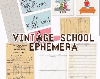 Vintage School Ephemera // Vocabulary cards&Report Cards /Junk Journal tag printables