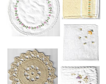Vintage Embroidered Doily Printable's  / 7 images -  2 Page PDF Download